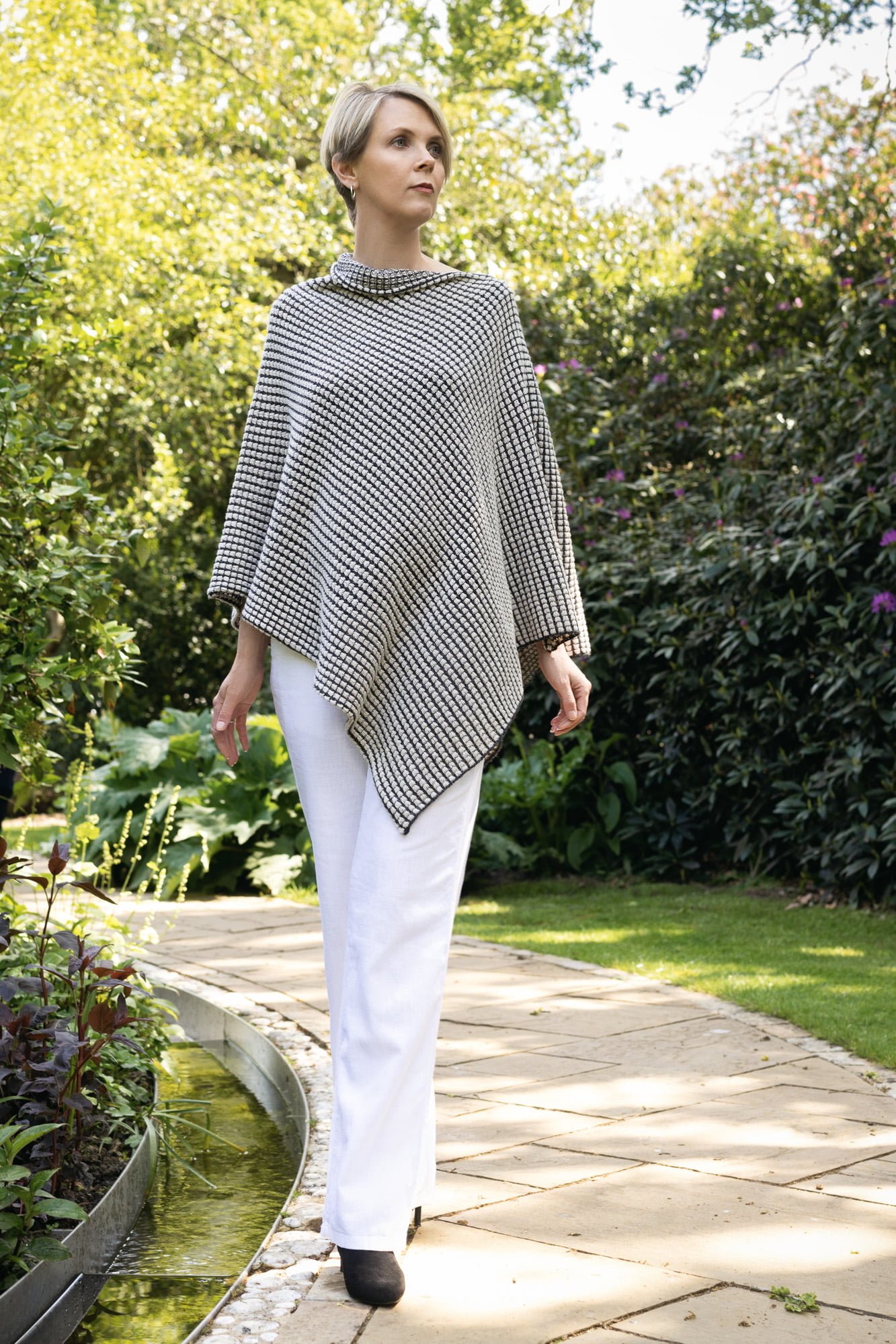 Natural and Black Combination Poncho - MillieMoo Knitwear