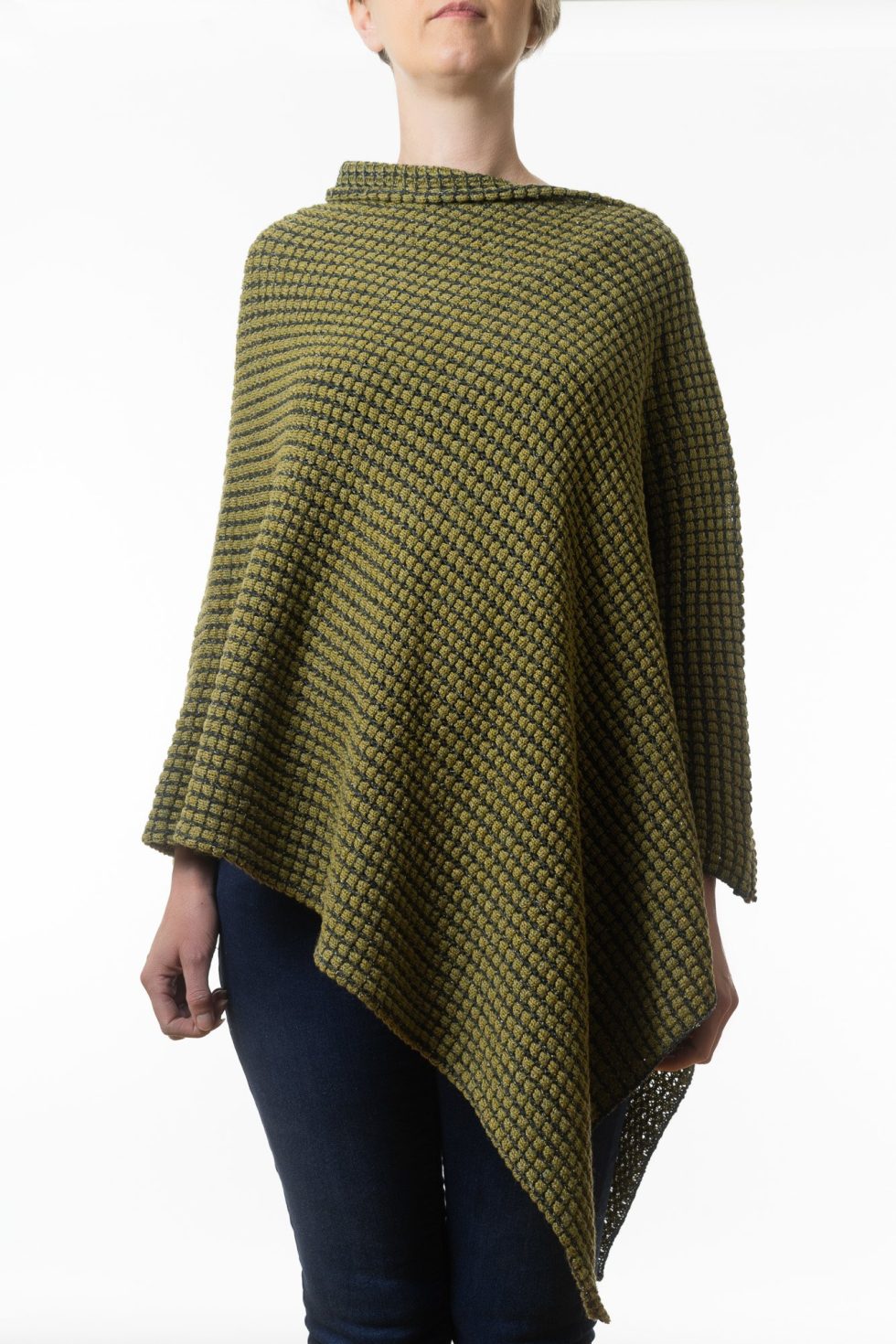 Two Tone Green Combination Poncho - Image 2