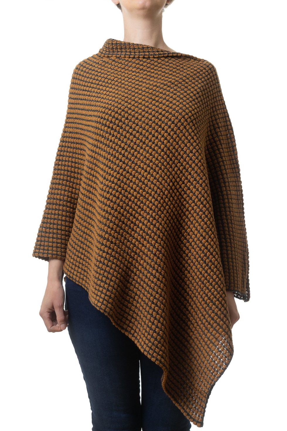 Mustard and Black Combination Poncho - Image 3