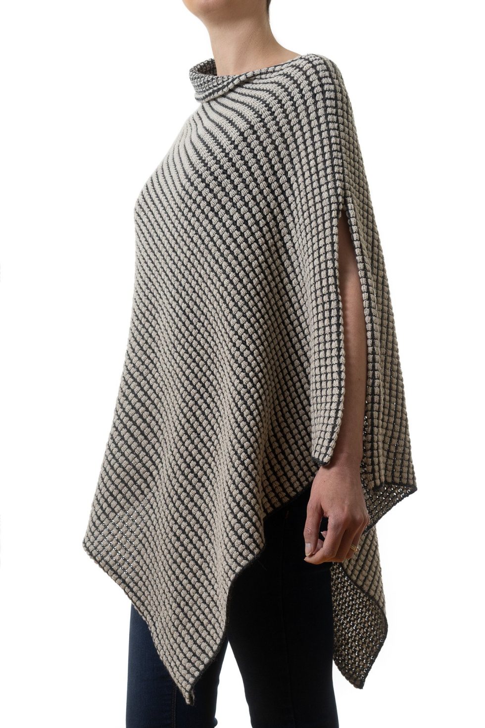 Natural and Black Combination Poncho - Image 2