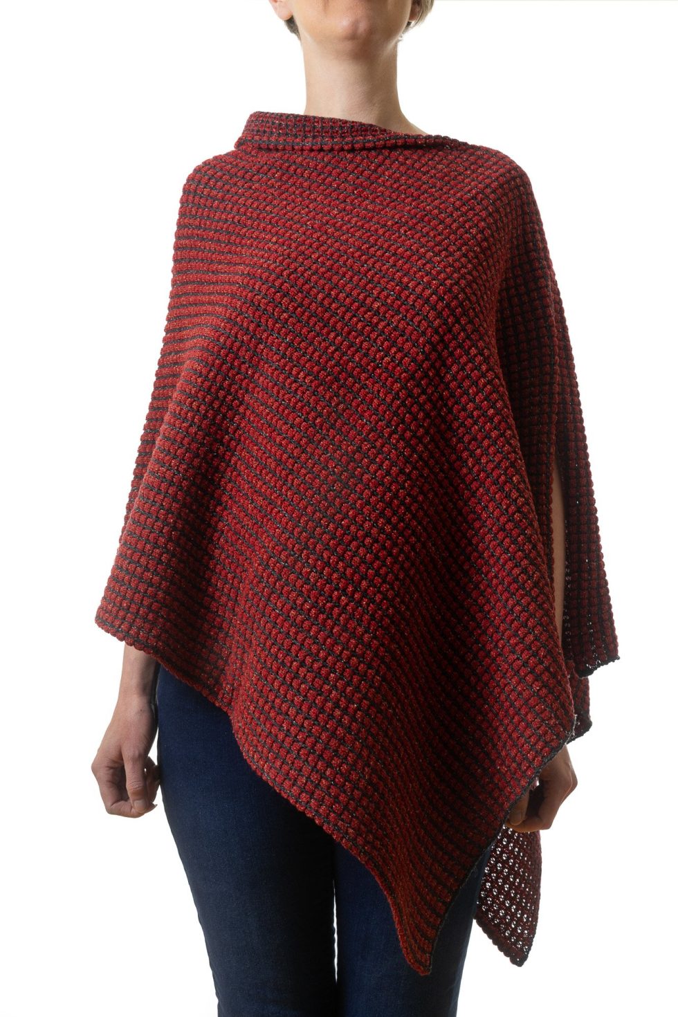 Red and Black Combination Poncho - Image 3