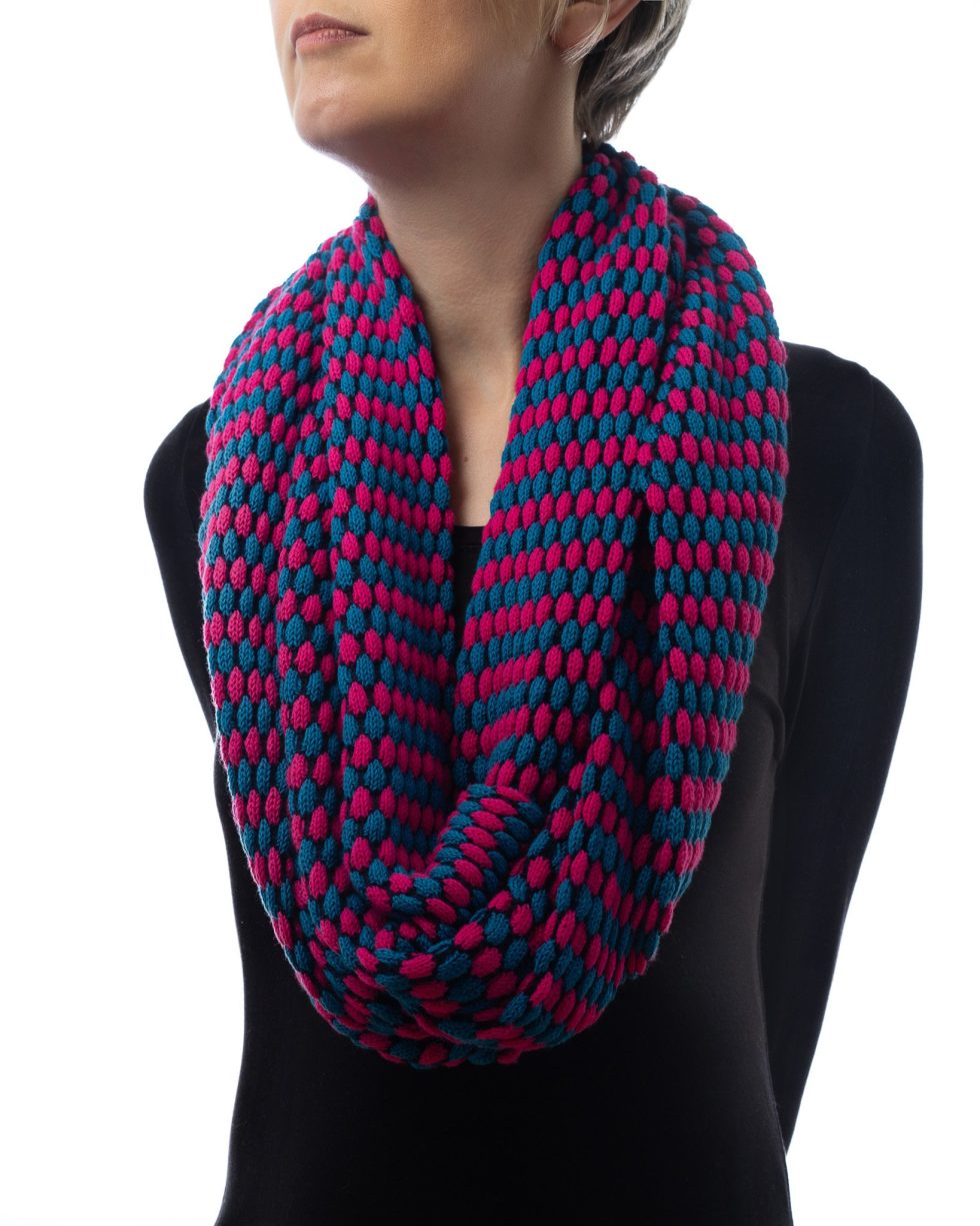 Blue Pink & Navy Textured Infinity Scarf - Image 2