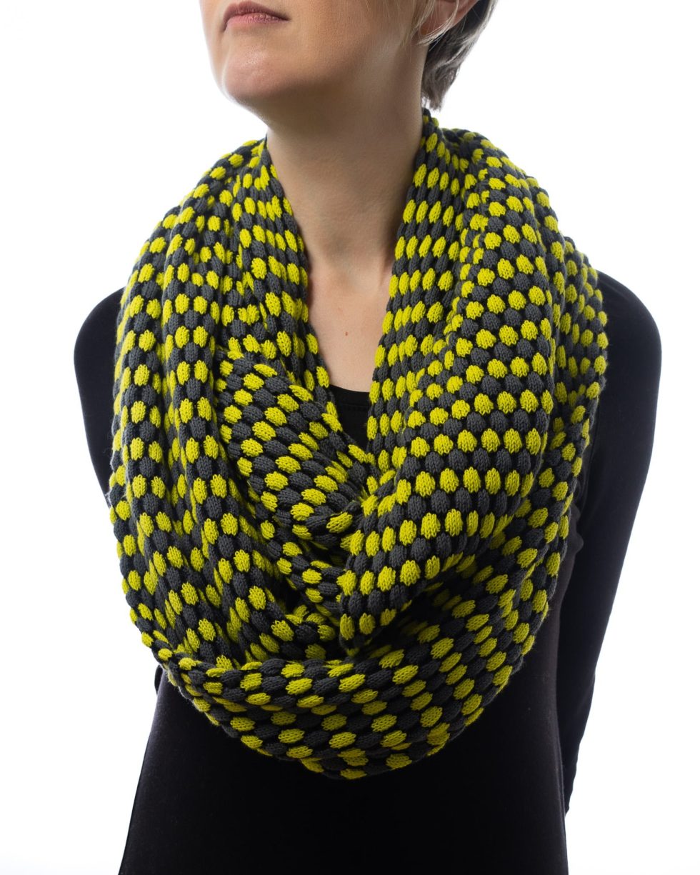 Lime Slate Grey & Black Textured Infinity Scarf - Image 2