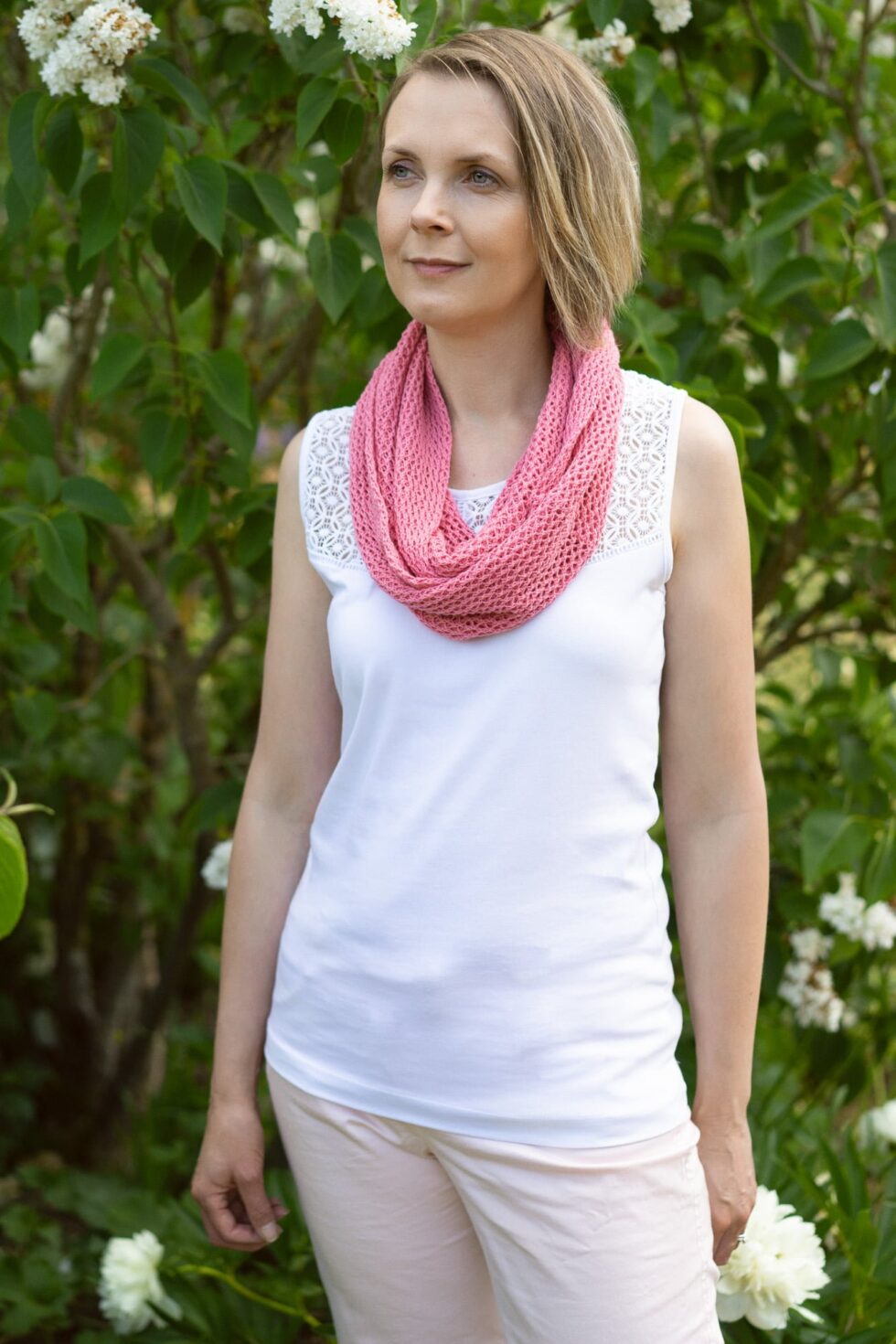 Cyclamen Pink Cotton Lace Infinity Scarf